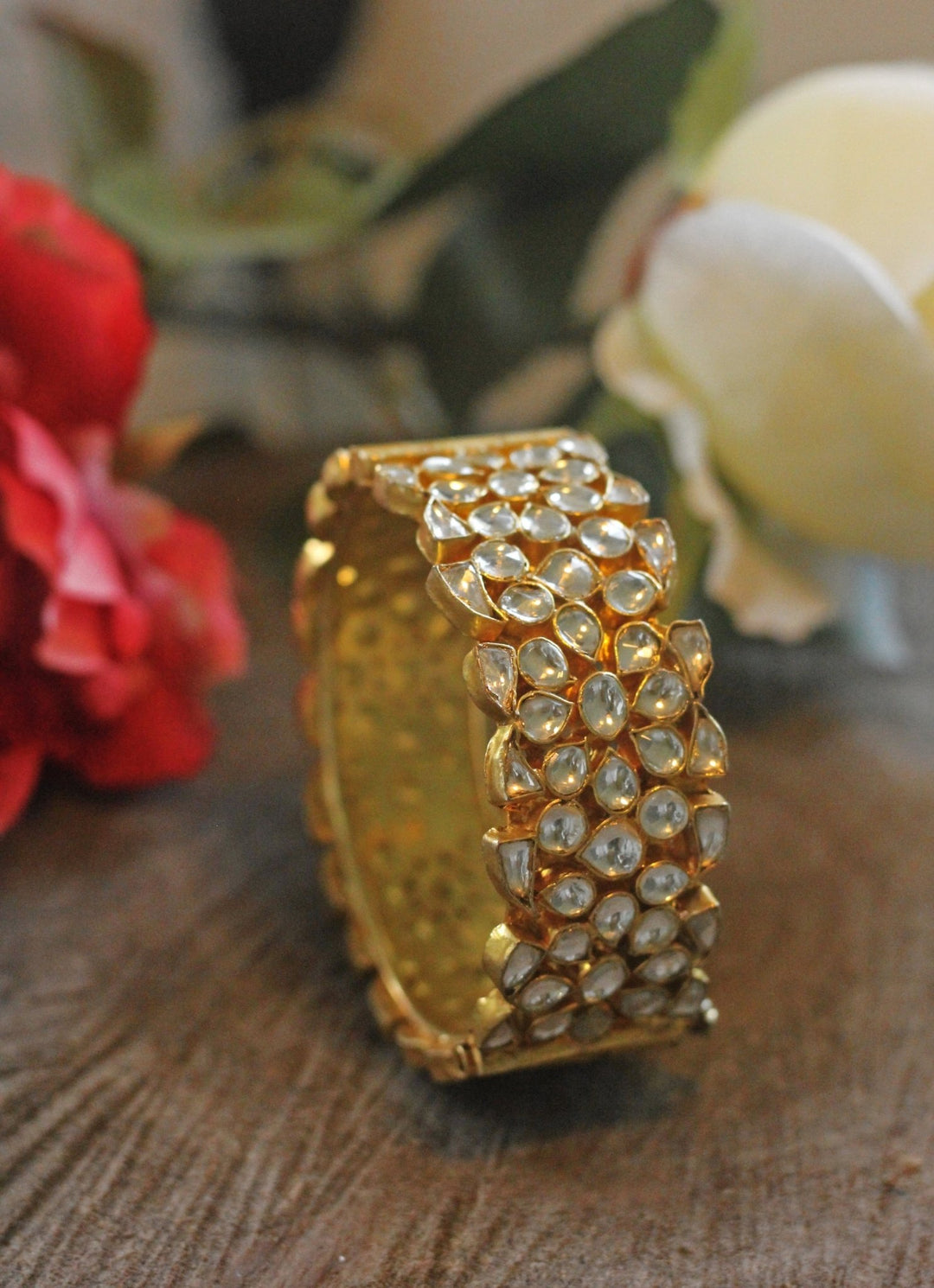 Bangle With Jadtar Stone In Floral Design Riana by Shikha Jindal - Fabilicious Fashion