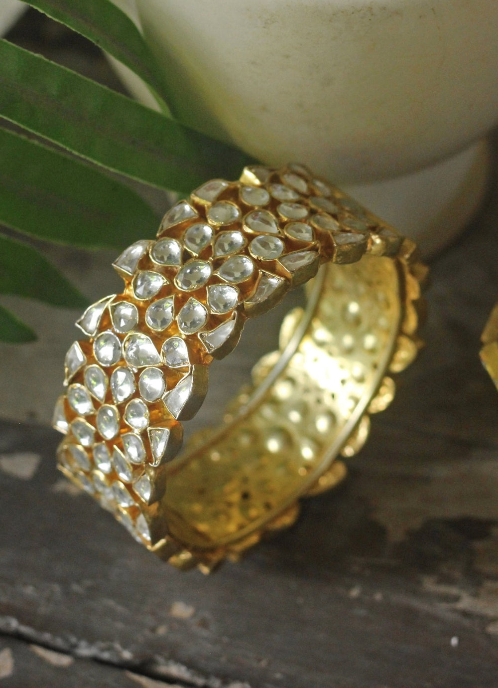 Bangle With Jadtar Stone In Floral Design Riana by Shikha Jindal - Fabilicious Fashion