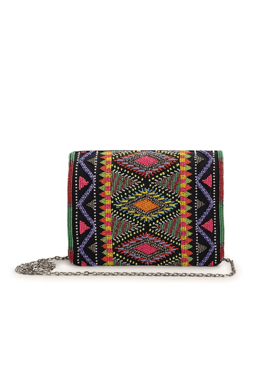 Beaded Black Aztec Clutch The Purple Sack - Fabilicious Fashion