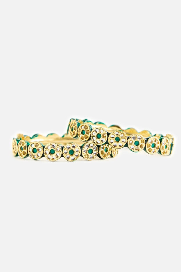 Emerald Green Polki Floral Kada Set