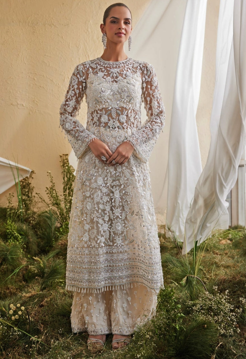 Ivory Soft Net Kurta Palazzo Set