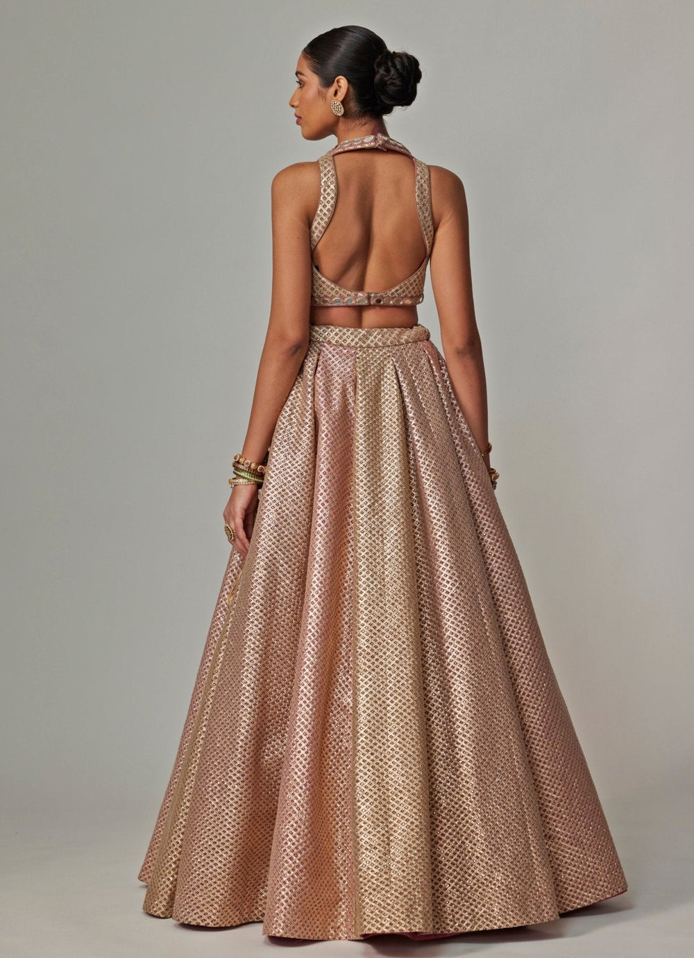 Beige And Blush Pink Embroidered Lehenga Set Vvani by Vani Vats - Fabilicious Fashion