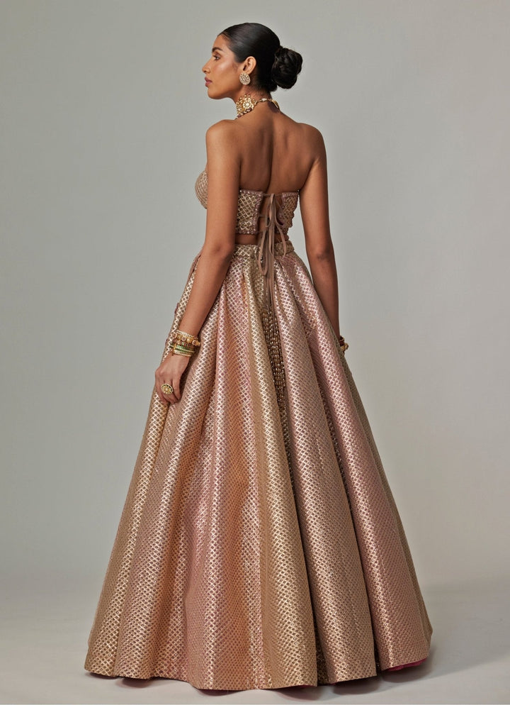 Beige And Blush Pink Embroidered Lehenga With Corset Blouse Vvani by Vani Vats - Fabilicious Fashion