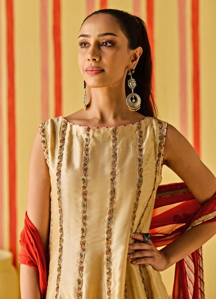 Beige And Orange Silk Kurta Dhoti Set Studio Bagechaa - Fabilicious Fashion