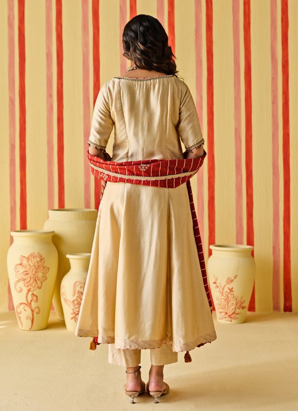 Beige And Orange Silk Kurta Pants Set Studio Bagechaa - Fabilicious Fashion