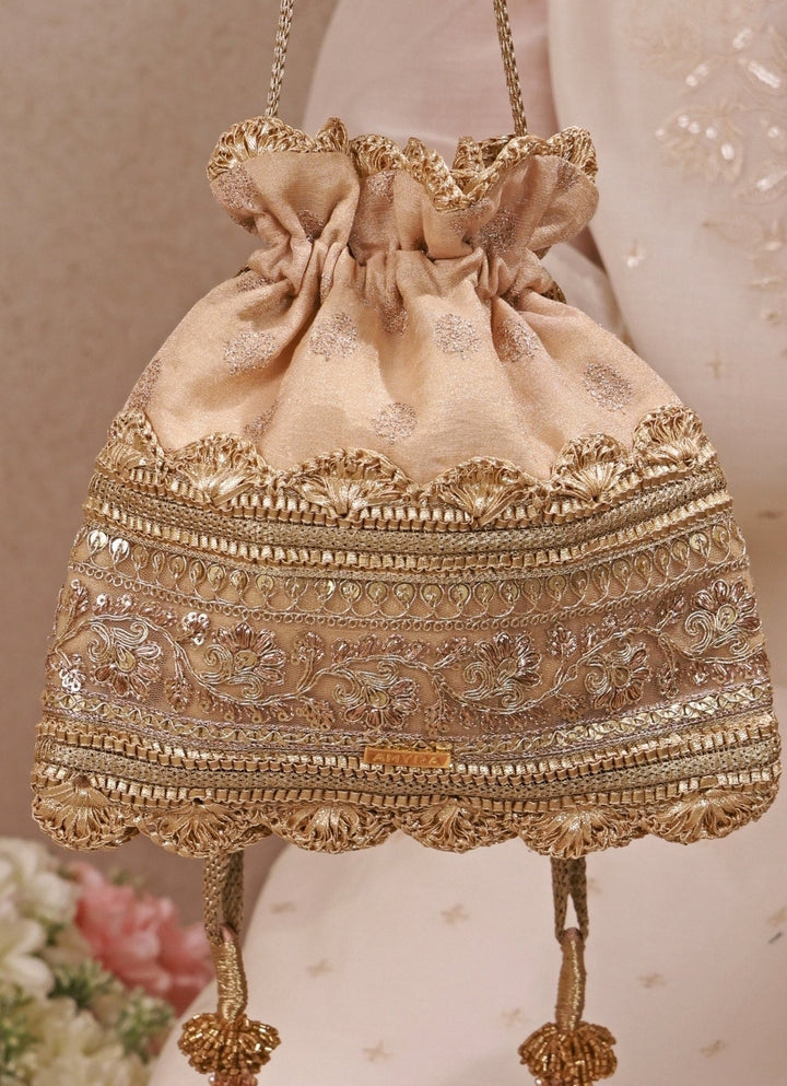 Amyra Beige Brocade Silk PotliFabilicious Fashion