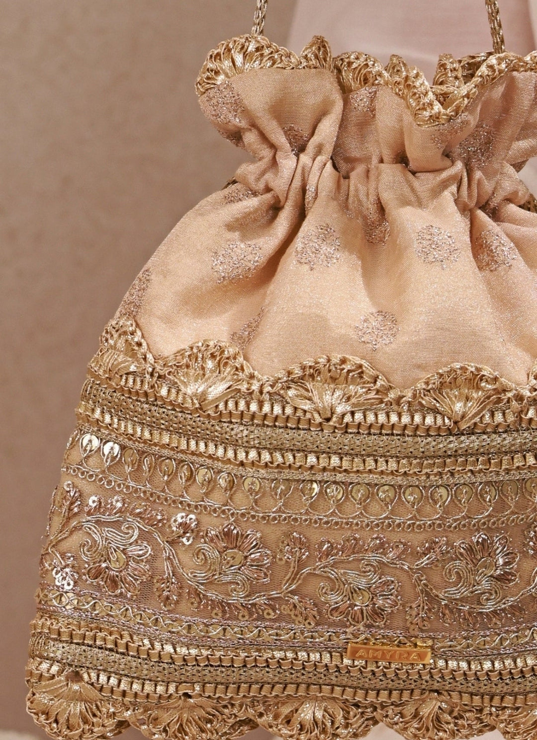 Amyra Beige Brocade Silk PotliFabilicious Fashion