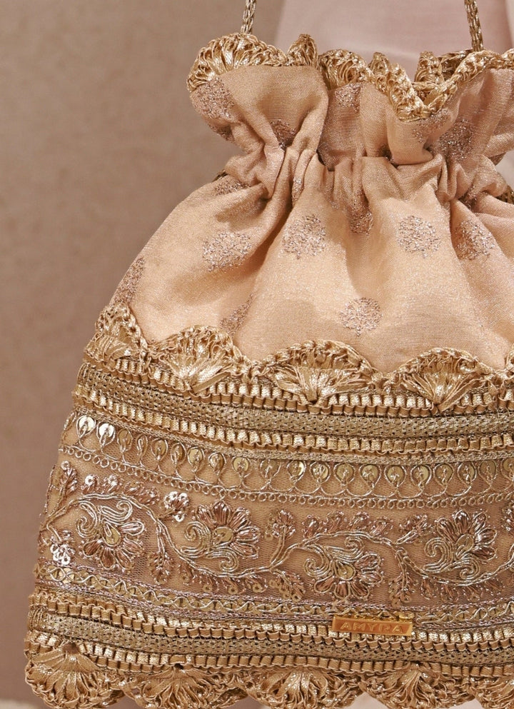 Amyra Beige Brocade Silk PotliFabilicious Fashion