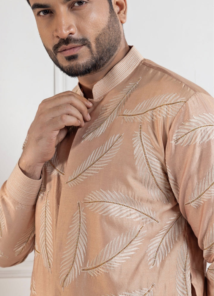 Beige Chanderi Embroidered Kurta Pant Set Smriti - Fabilicious Fashion