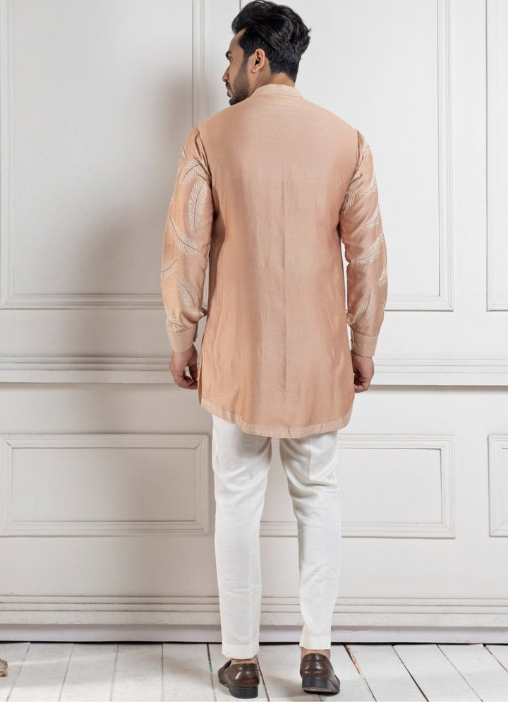 Beige Chanderi Embroidered Kurta Pant Set Smriti - Fabilicious Fashion