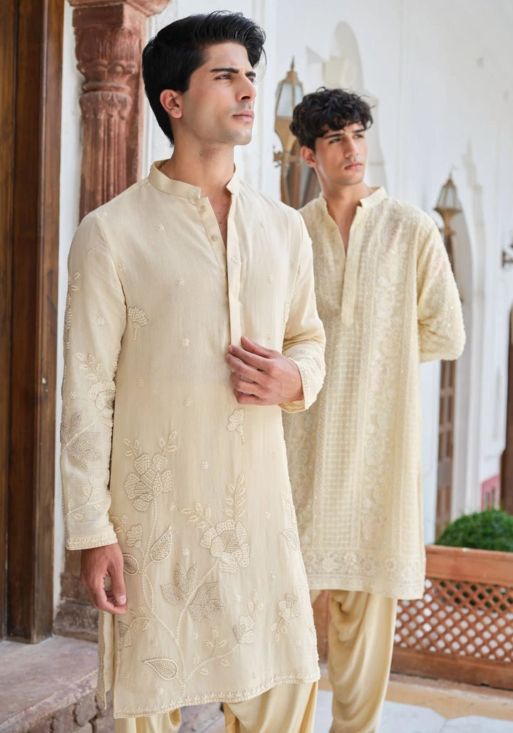 Darzi House Beige Cotton Chanderi Meadow Kurta SetFabilicious Fashion