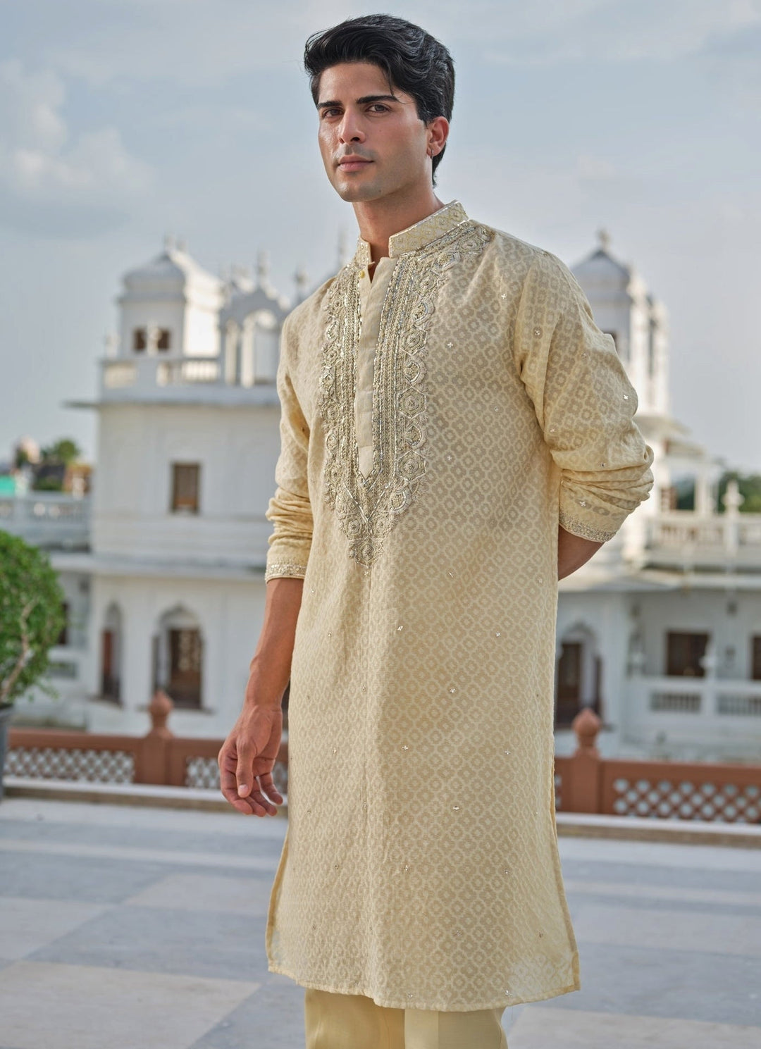 Darzi House Beige Cotton Jacquard Kurta SetFabilicious Fashion