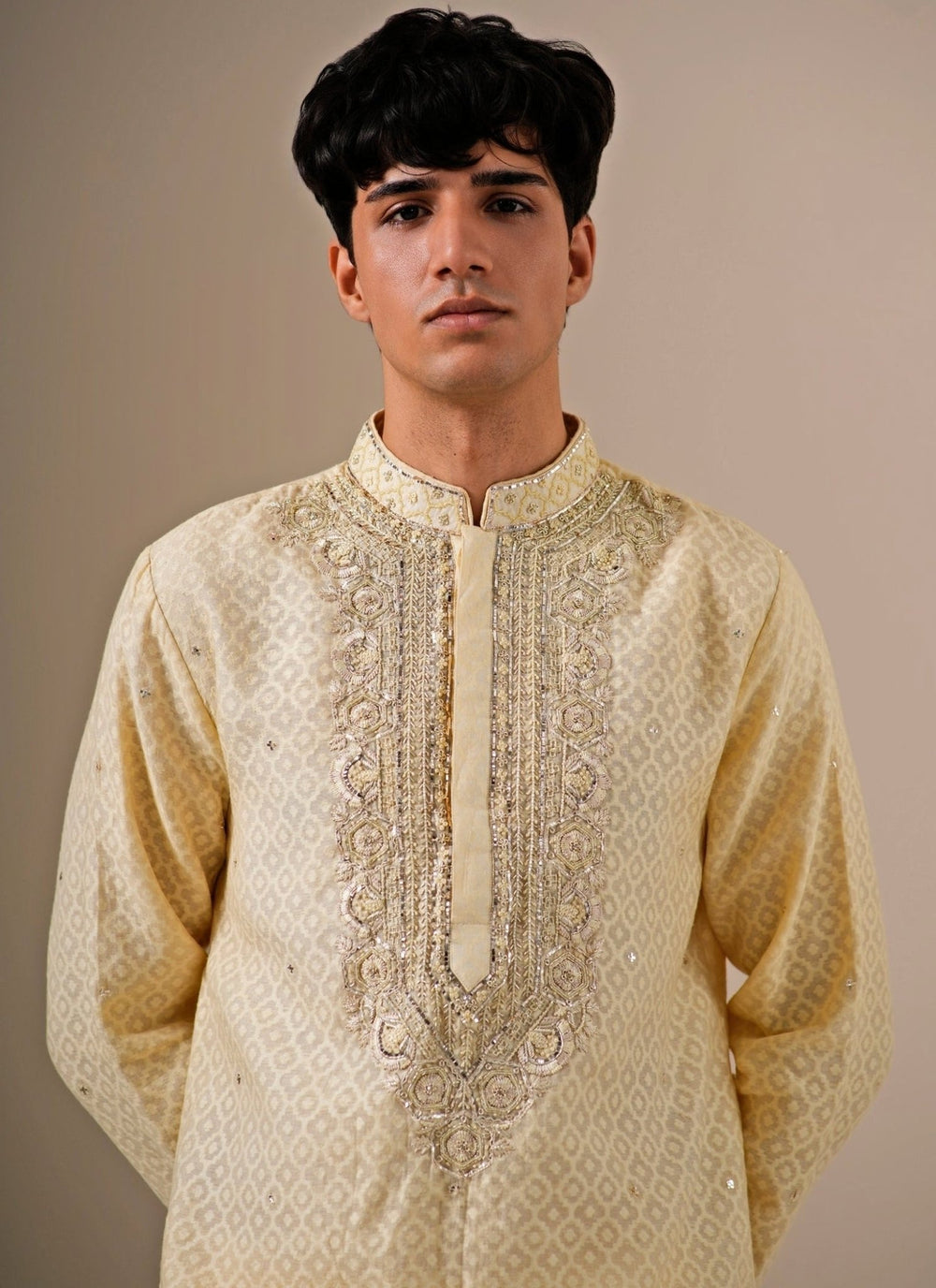 Darzi House Beige Cotton Jacquard Kurta SetFabilicious Fashion