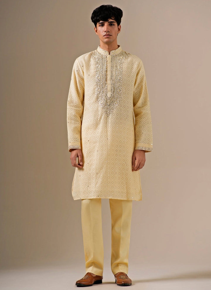 Darzi House Beige Cotton Jacquard Kurta SetFabilicious Fashion