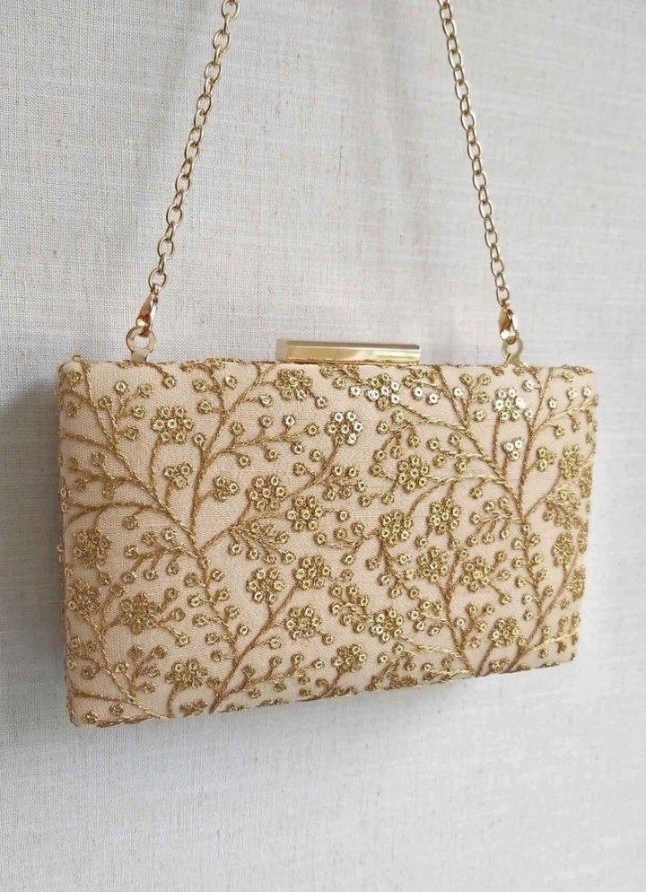 Beige Embroidered Clutch AMYRA - Fabilicious Fashion