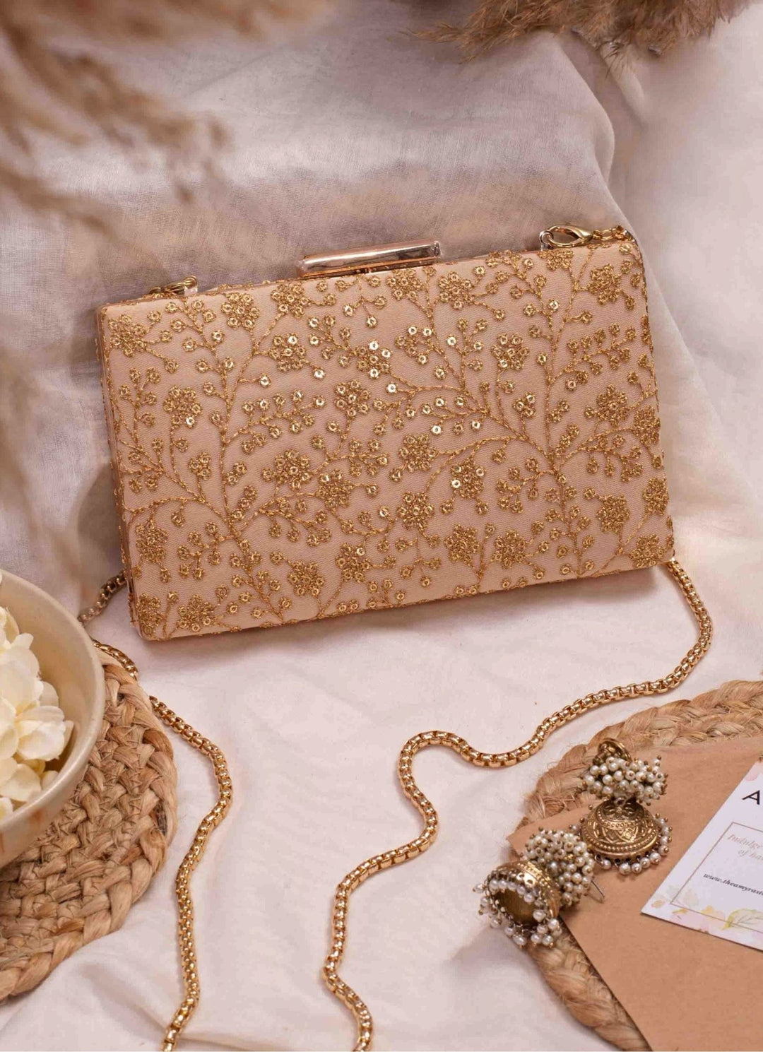 Beige Embroidered Clutch AMYRA - Fabilicious Fashion