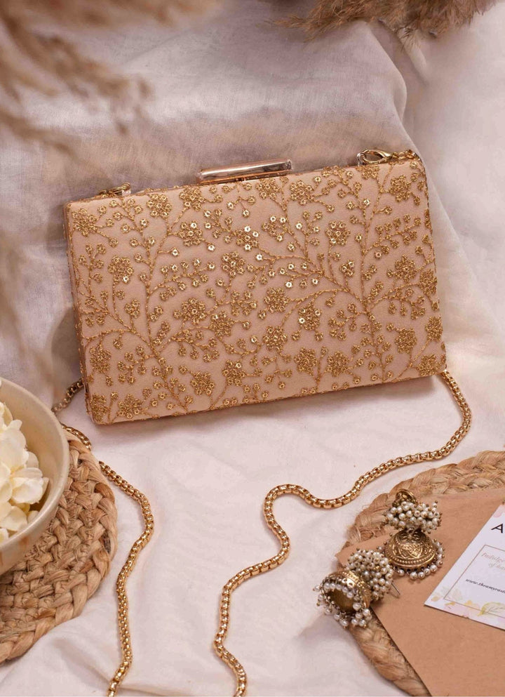 Beige Embroidered Clutch AMYRA - Fabilicious Fashion