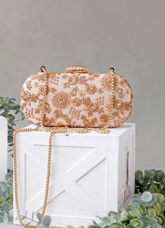 Beige Embroidered Clutch AMYRA - Fabilicious Fashion