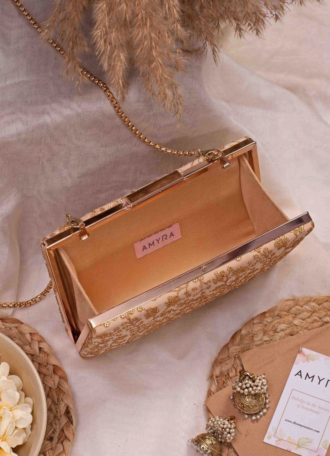 Beige Embroidered Clutch AMYRA - Fabilicious Fashion