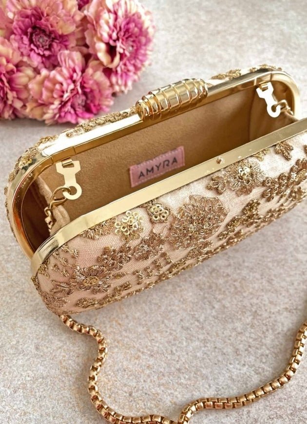 Beige Embroidered Clutch AMYRA - Fabilicious Fashion