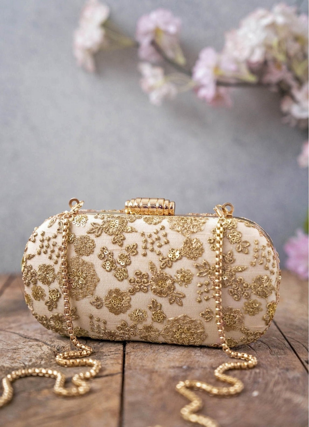 Beige Embroidered Clutch AMYRA - Fabilicious Fashion