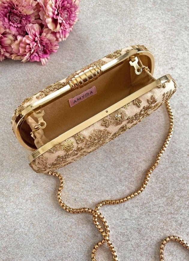 Beige Embroidered Clutch AMYRA - Fabilicious Fashion