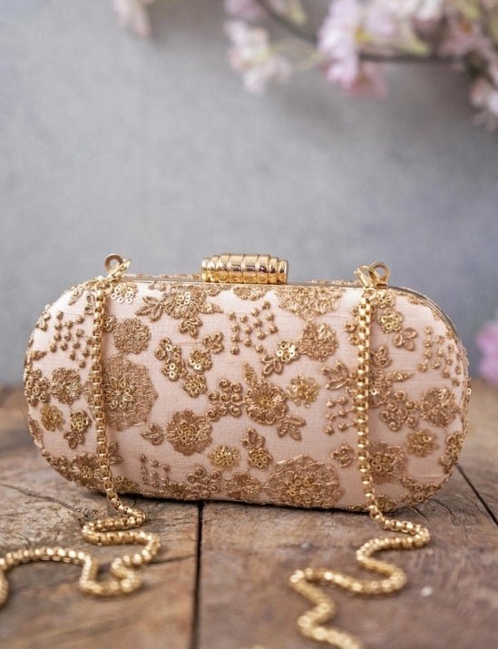 Beige Embroidered Clutch AMYRA - Fabilicious Fashion