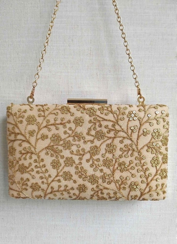 Beige Embroidered Clutch AMYRA - Fabilicious Fashion
