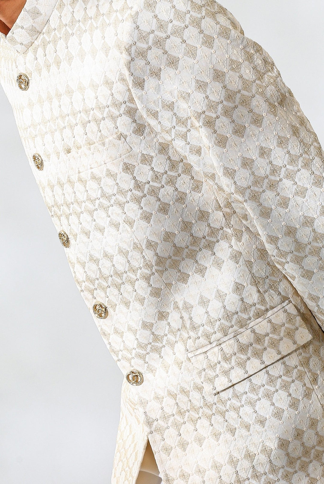 Beige Embroidered Cotton Silk Bandhgala Set Chatenya Mittal - Fabilicious Fashion