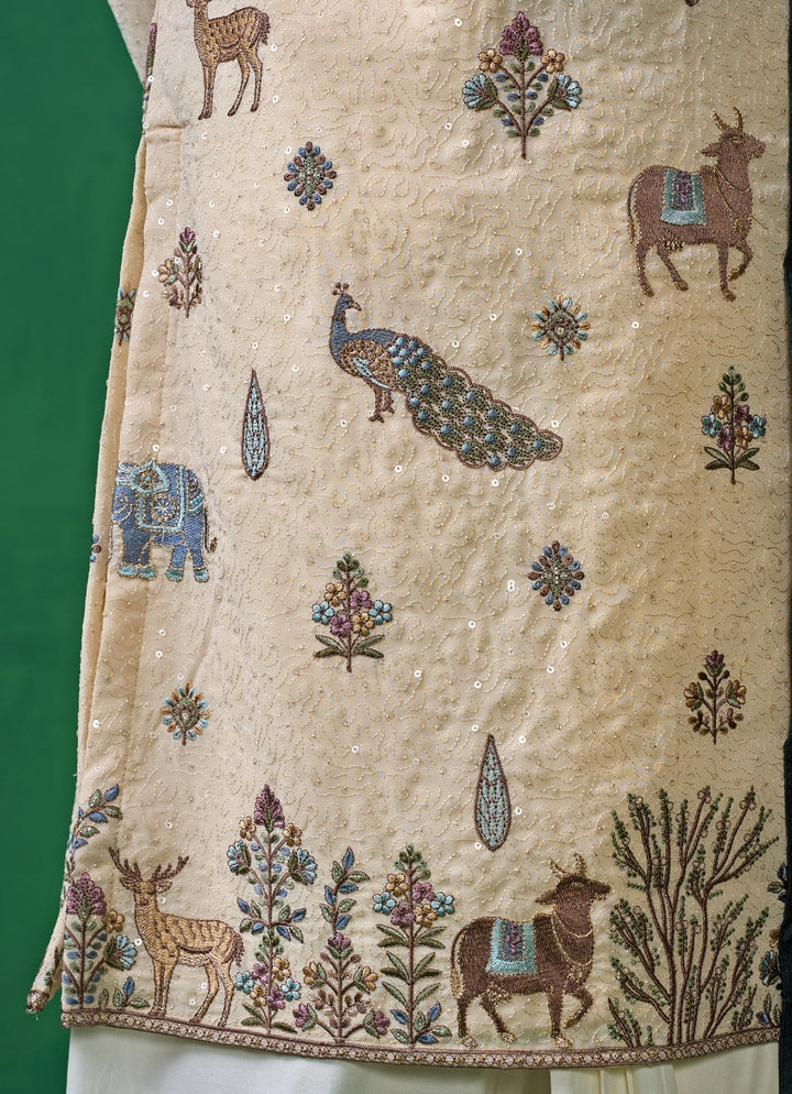 Beige Embroidered Georgette Dhoti Kurta Set Kalpraag - Fabilicious Fashion