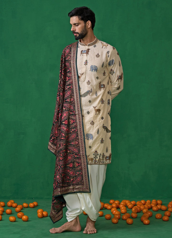 Beige Embroidered Georgette Dhoti Kurta Set Kalpraag - Fabilicious Fashion