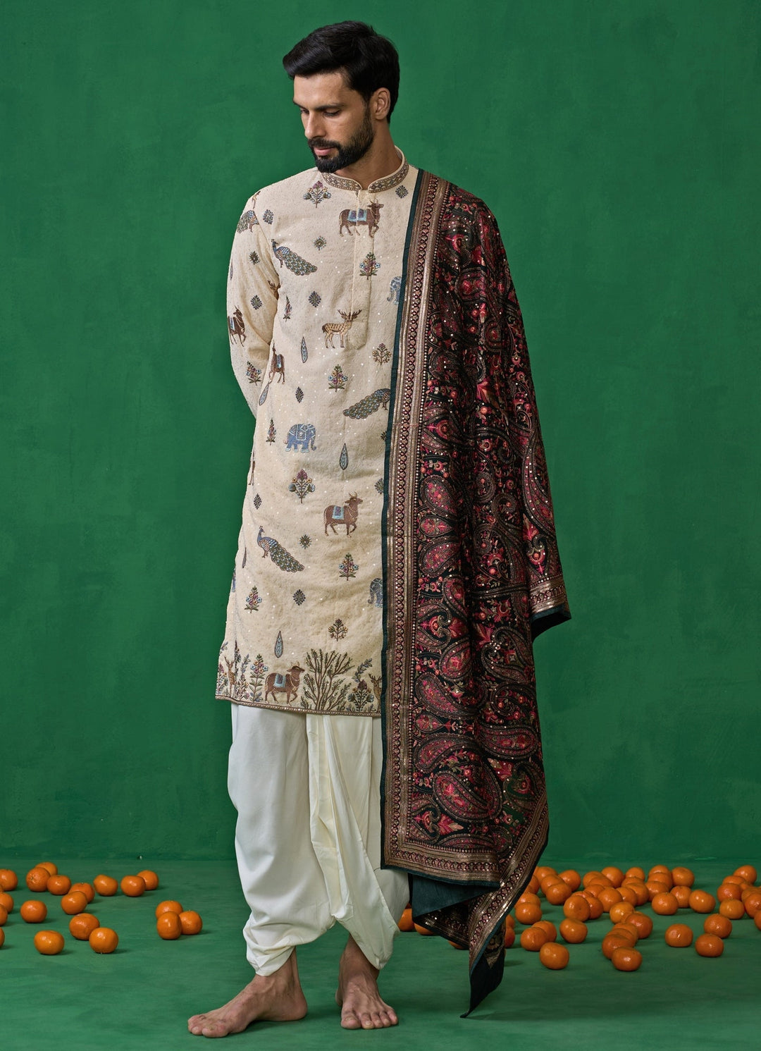 Beige Embroidered Georgette Dhoti Kurta Set Kalpraag - Fabilicious Fashion