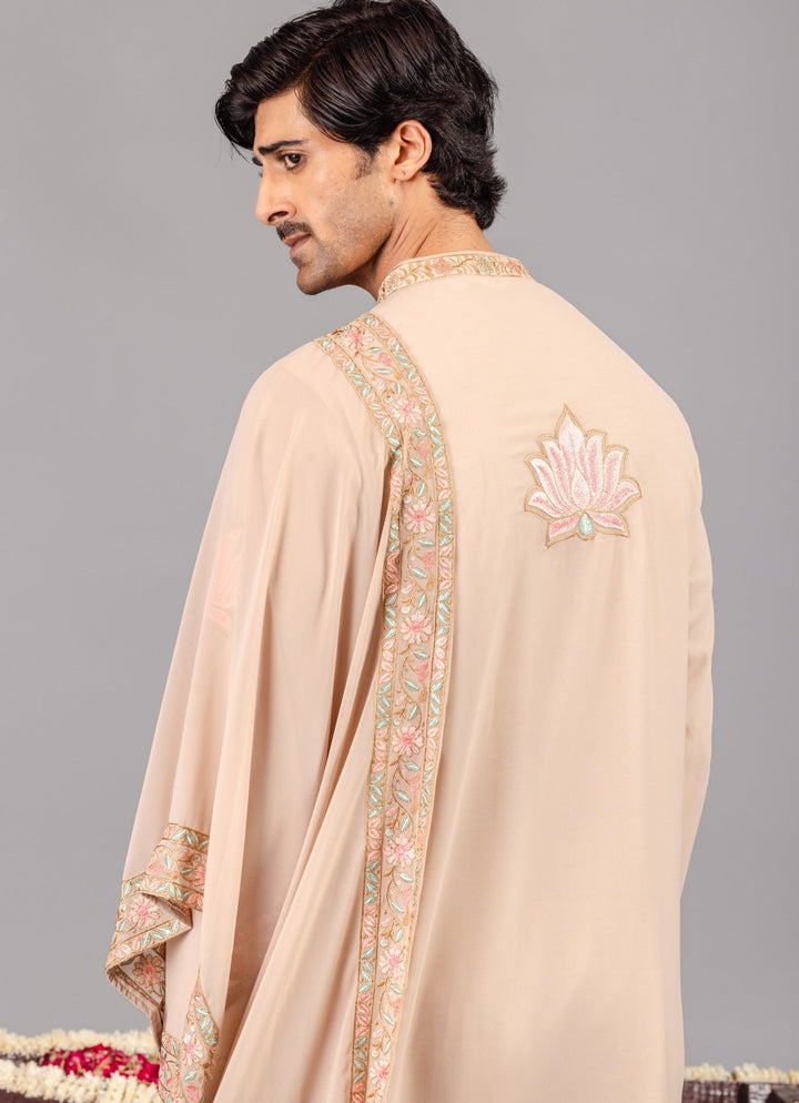 Beige Embroidered Georgette Kurta Pant Set Kalpraag - Fabilicious Fashion