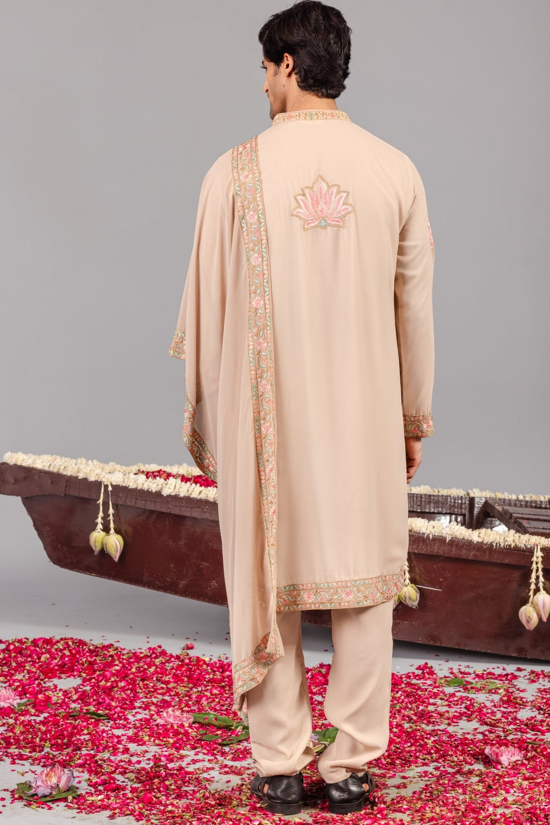 Beige Embroidered Georgette Kurta Pant Set Kalpraag - Fabilicious Fashion
