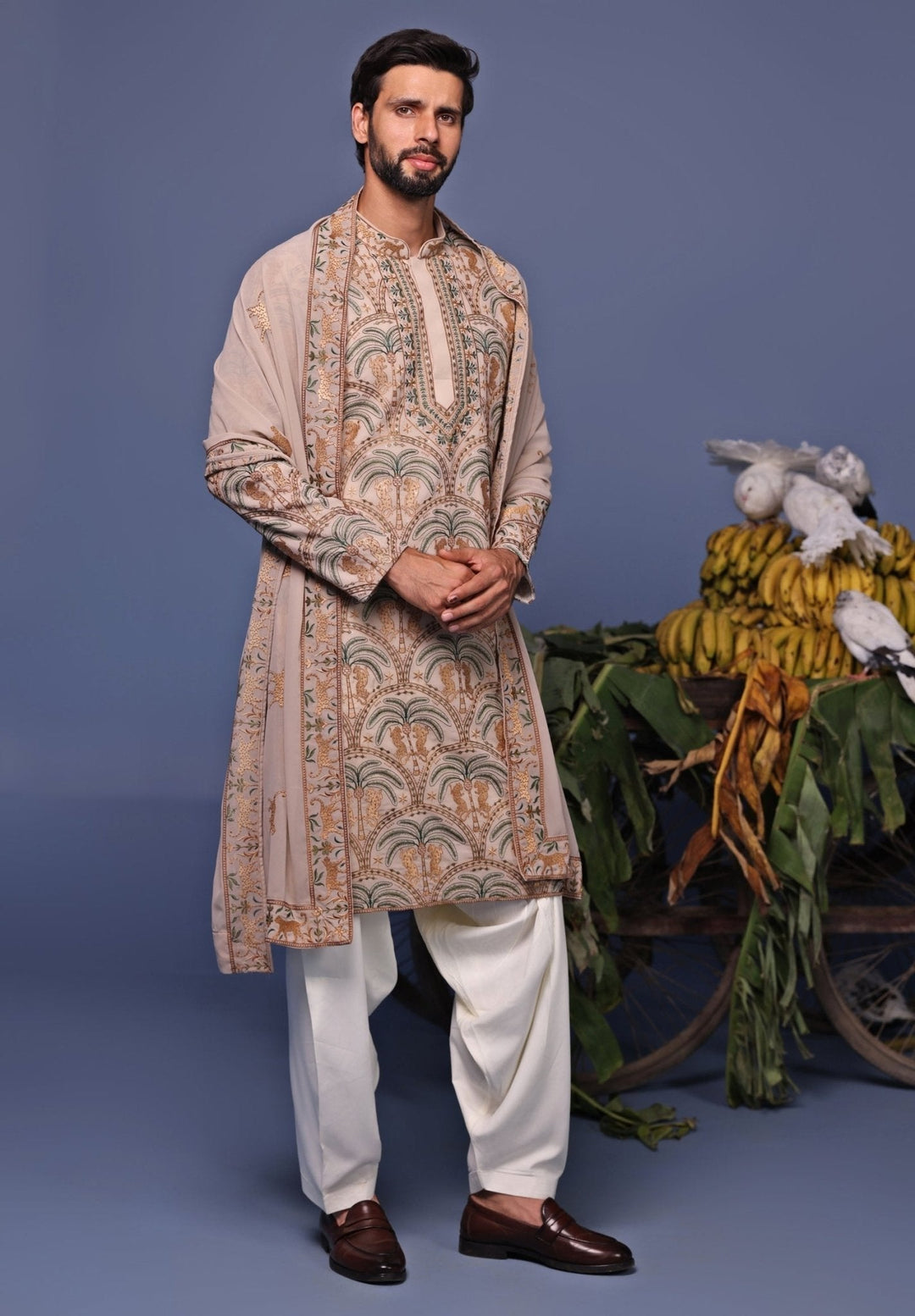 Beige Embroidered Georgette Kurta Patiala Set Kalpraag - Fabilicious Fashion