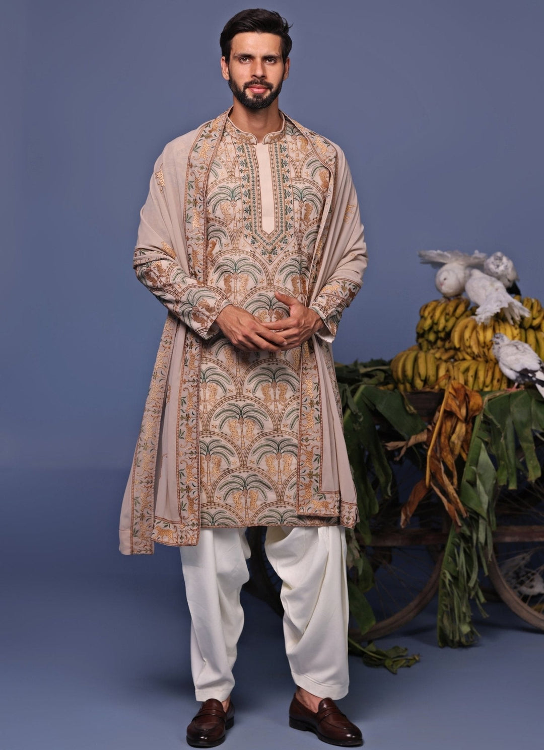 Beige Embroidered Georgette Kurta Patiala Set Kalpraag - Fabilicious Fashion