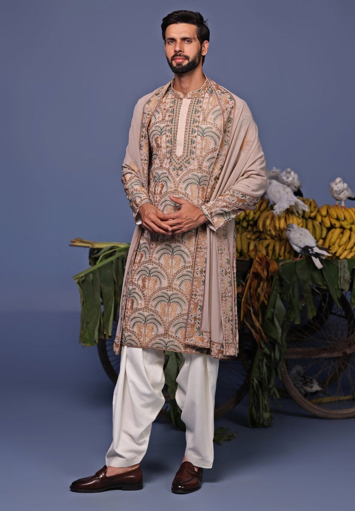Beige Embroidered Georgette Kurta Patiala Set Kalpraag - Fabilicious Fashion