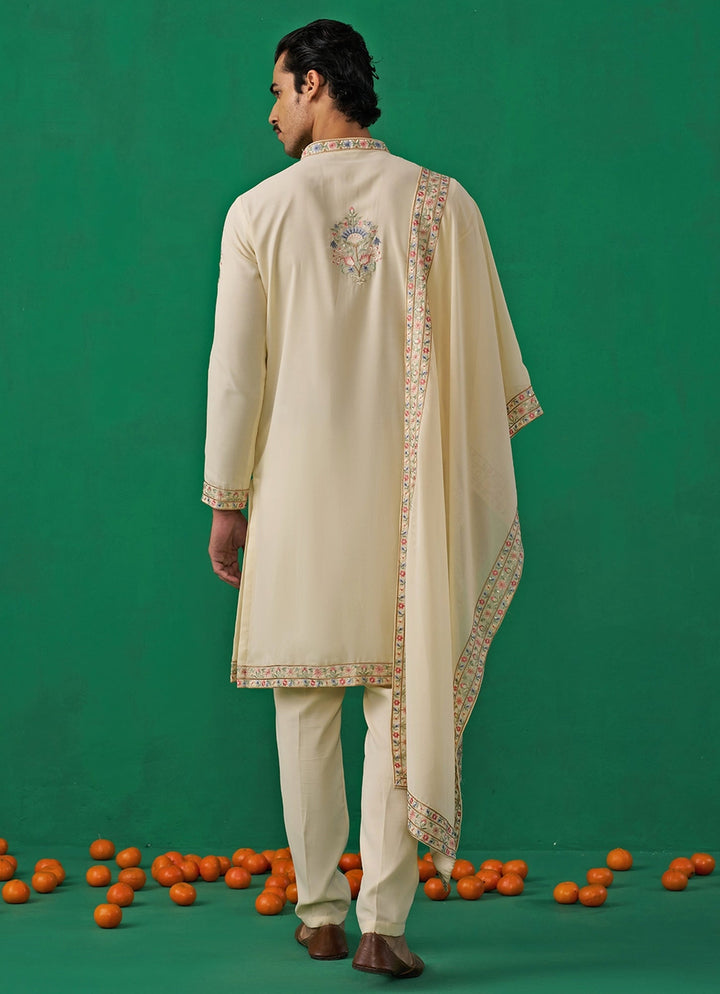 Beige Embroidered Georgette Kurta Set Kalpraag - Fabilicious Fashion