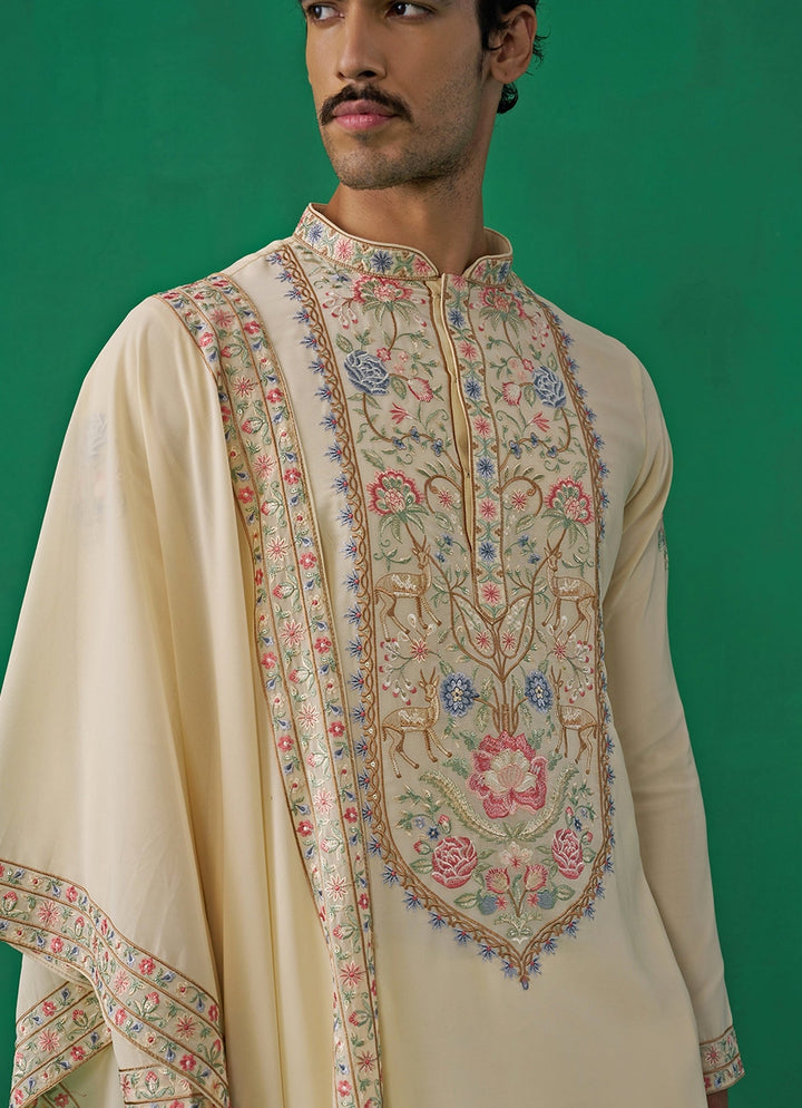 Beige Embroidered Georgette Kurta Set Kalpraag - Fabilicious Fashion