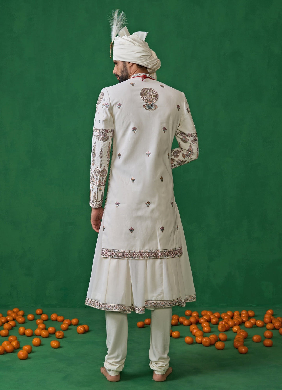 Beige Embroidered Georgette Sherwani Set Kalpraag - Fabilicious Fashion