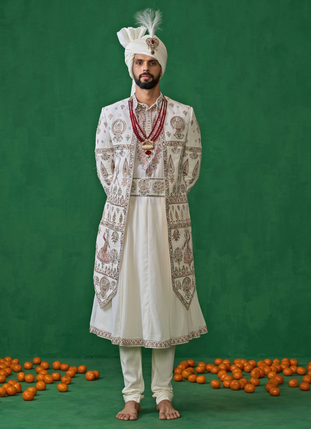 Beige Embroidered Georgette Sherwani Set Kalpraag - Fabilicious Fashion