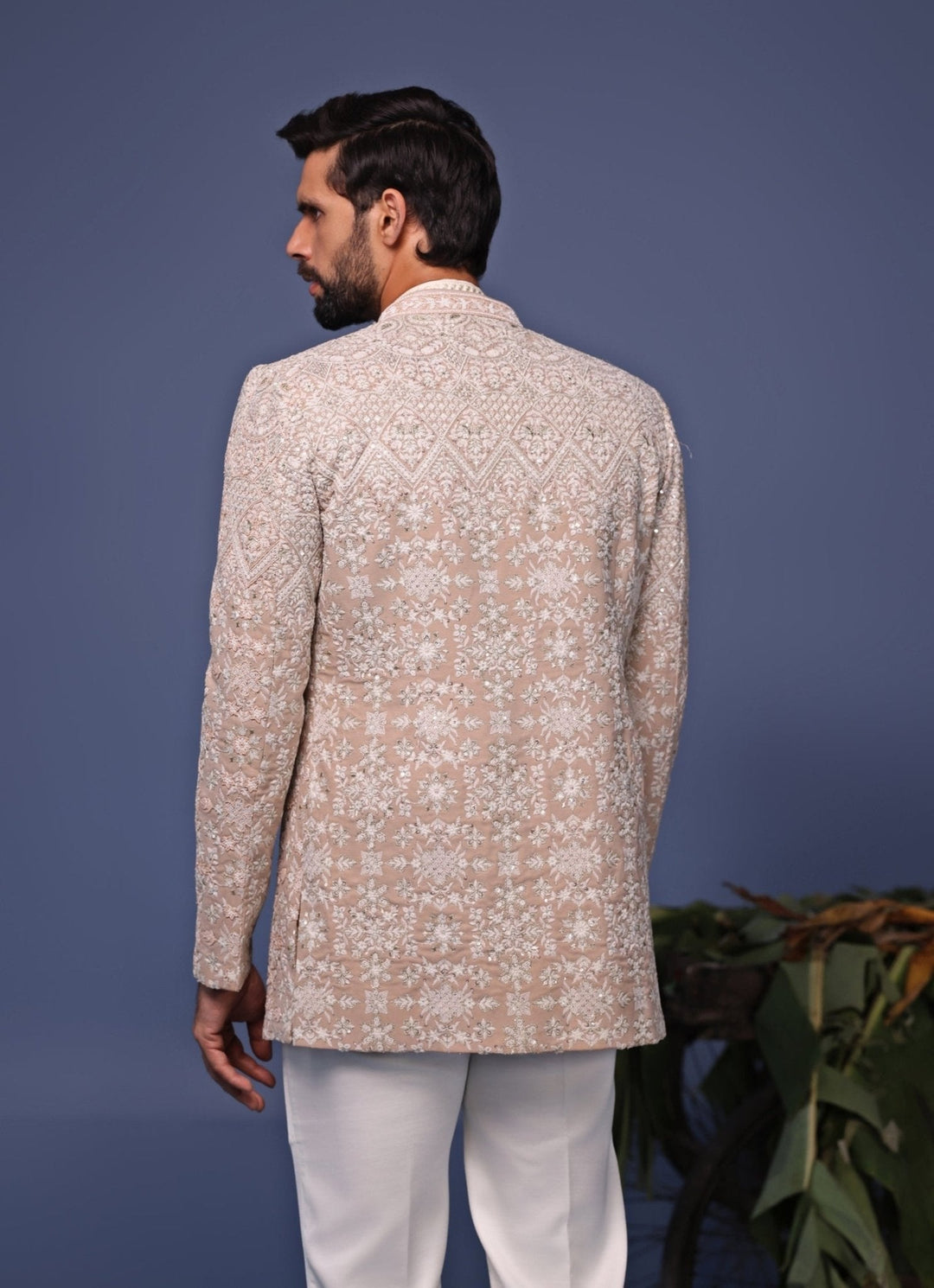 Beige Embroidered Jodhpuri Jacket Pant Set Kalpraag - Fabilicious Fashion
