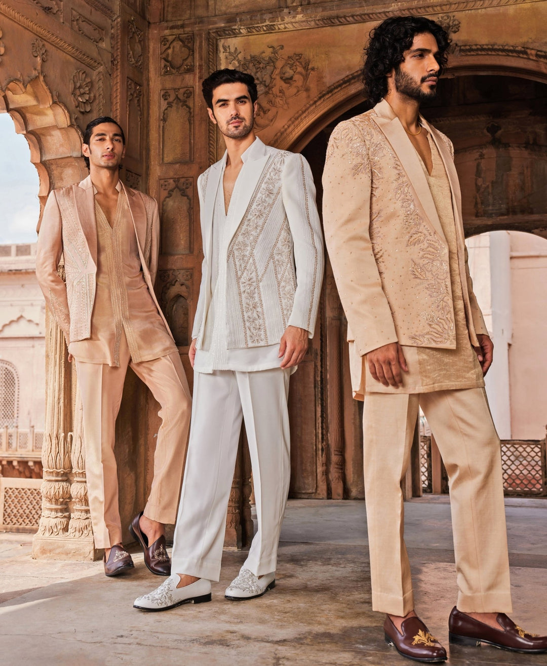 Beige Embroidered Kurta Jacket Set Contrast By Parth - Fabilicious Fashion