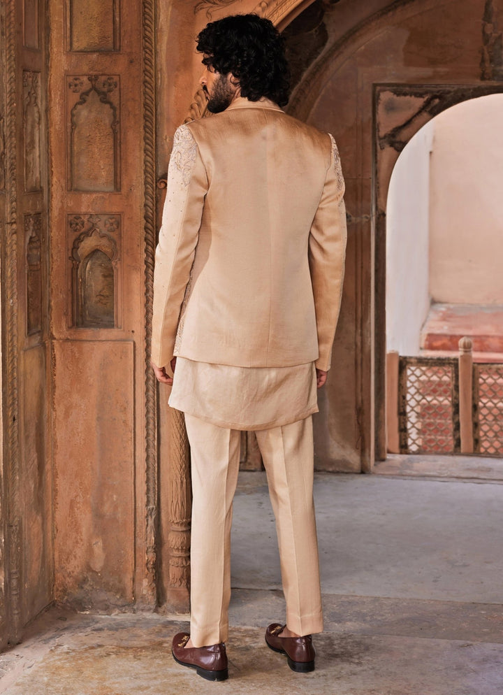 Beige Embroidered Kurta Jacket Set Contrast By Parth - Fabilicious Fashion