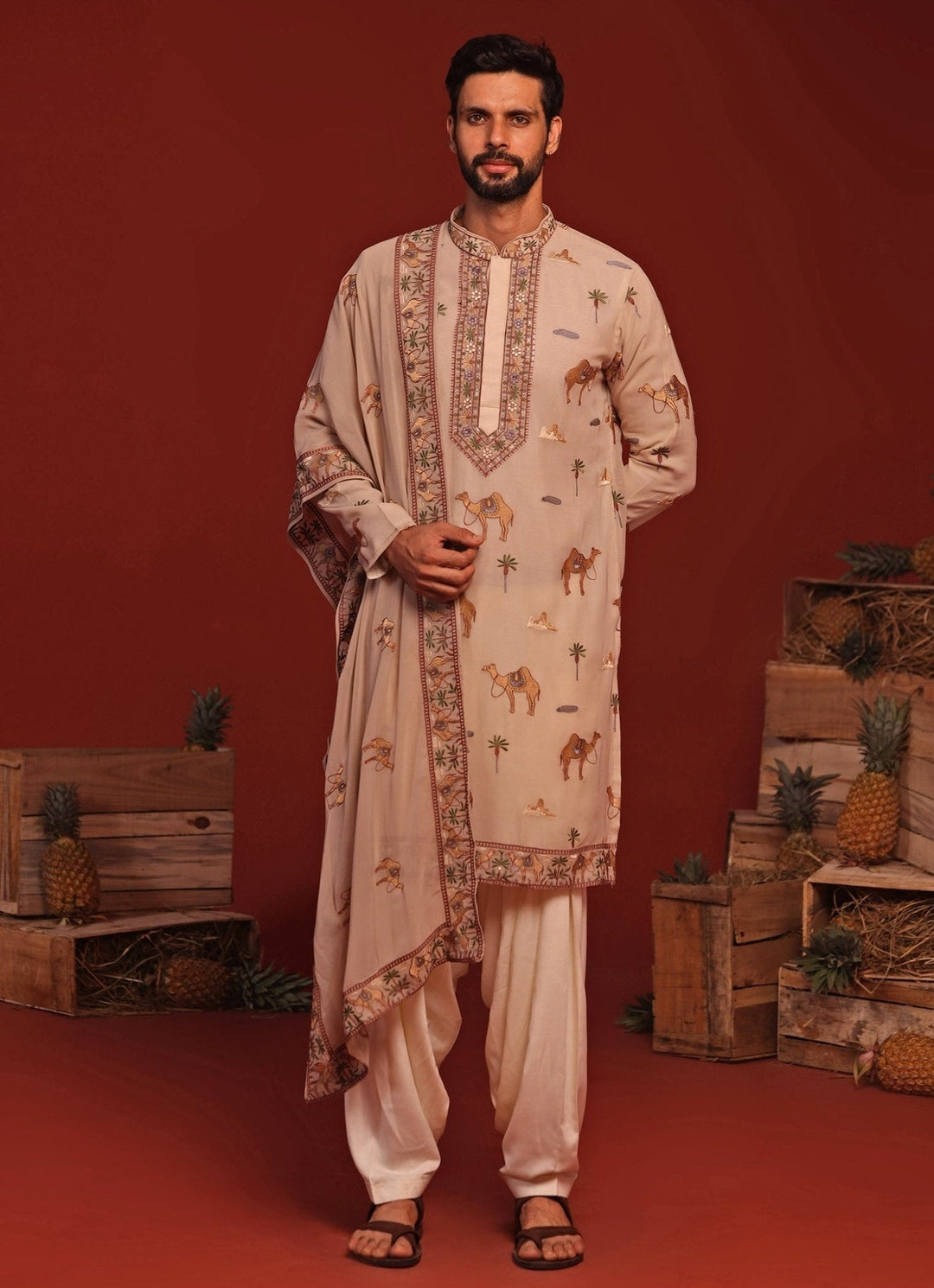 Beige Embroidered Kurta Patiala Pant Set Kalpraag - Fabilicious Fashion