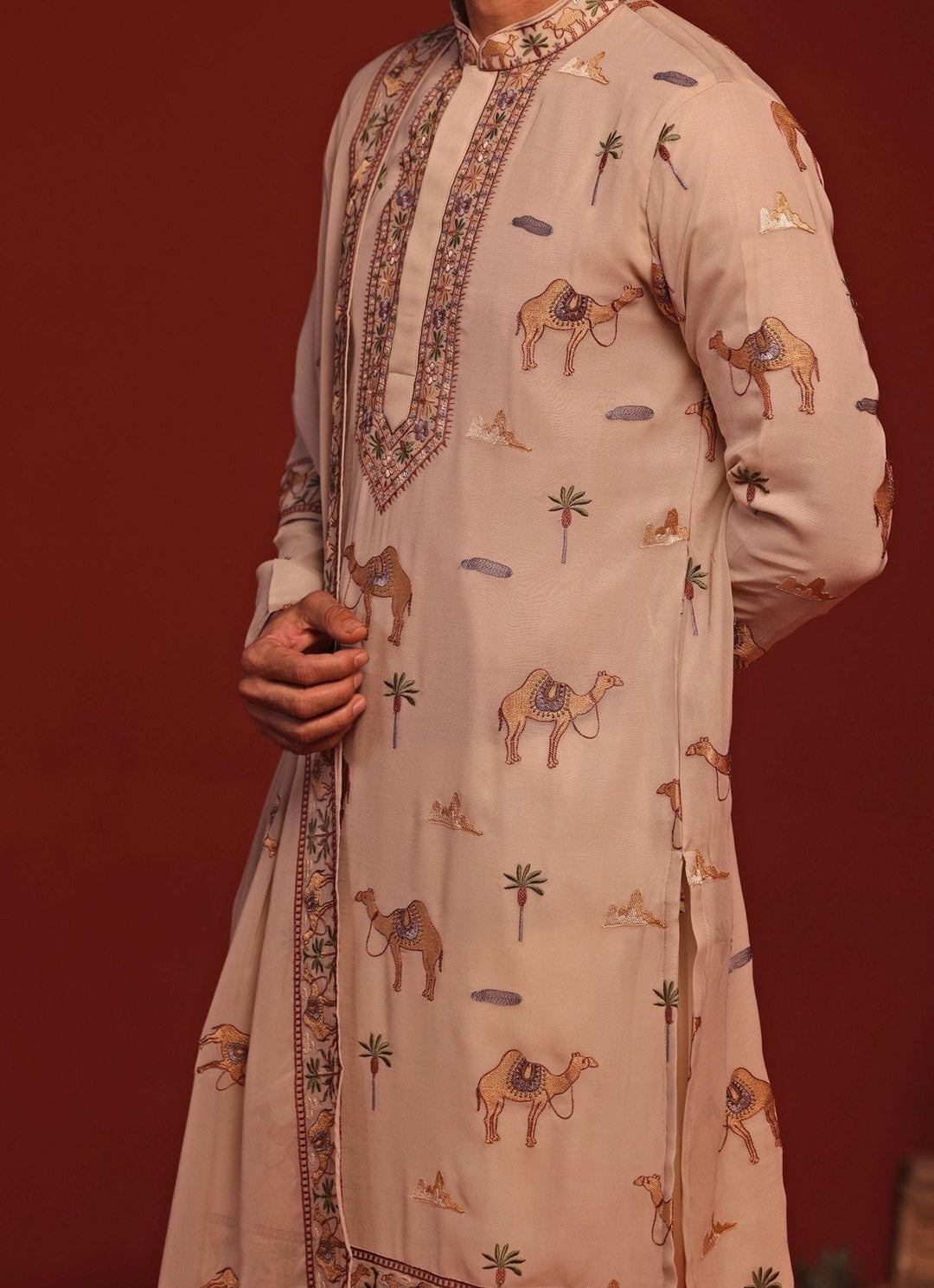 Beige Embroidered Kurta Patiala Pant Set Kalpraag - Fabilicious Fashion