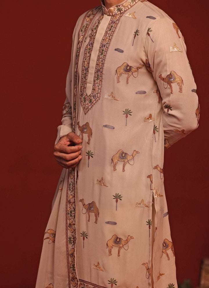 Beige Embroidered Kurta Patiala Pant Set Kalpraag - Fabilicious Fashion