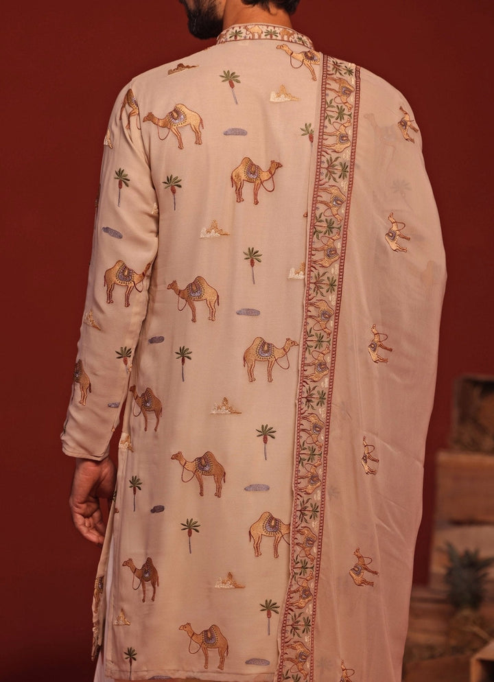 Beige Embroidered Kurta Patiala Pant Set Kalpraag - Fabilicious Fashion