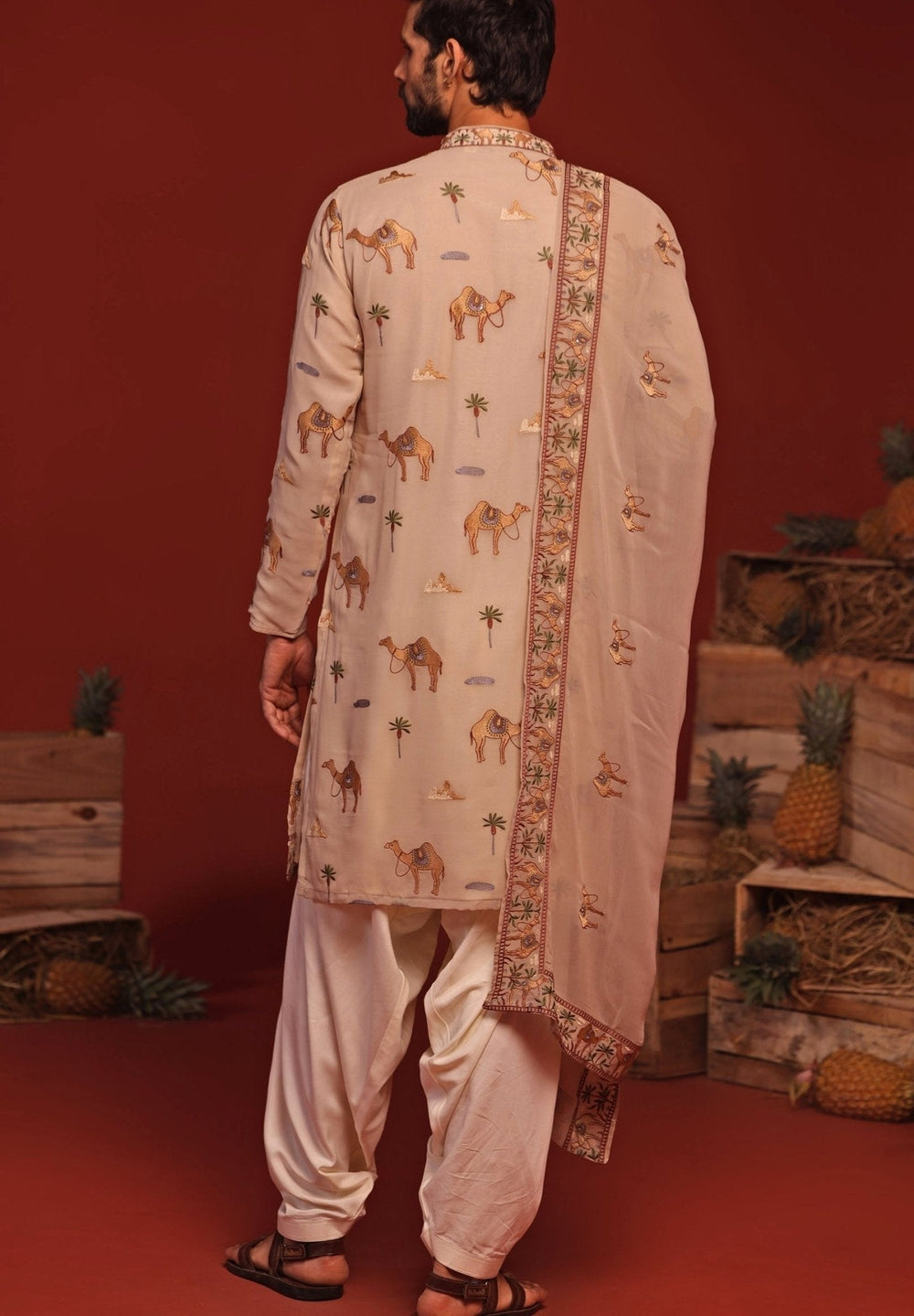 Beige Embroidered Kurta Patiala Pant Set Kalpraag - Fabilicious Fashion