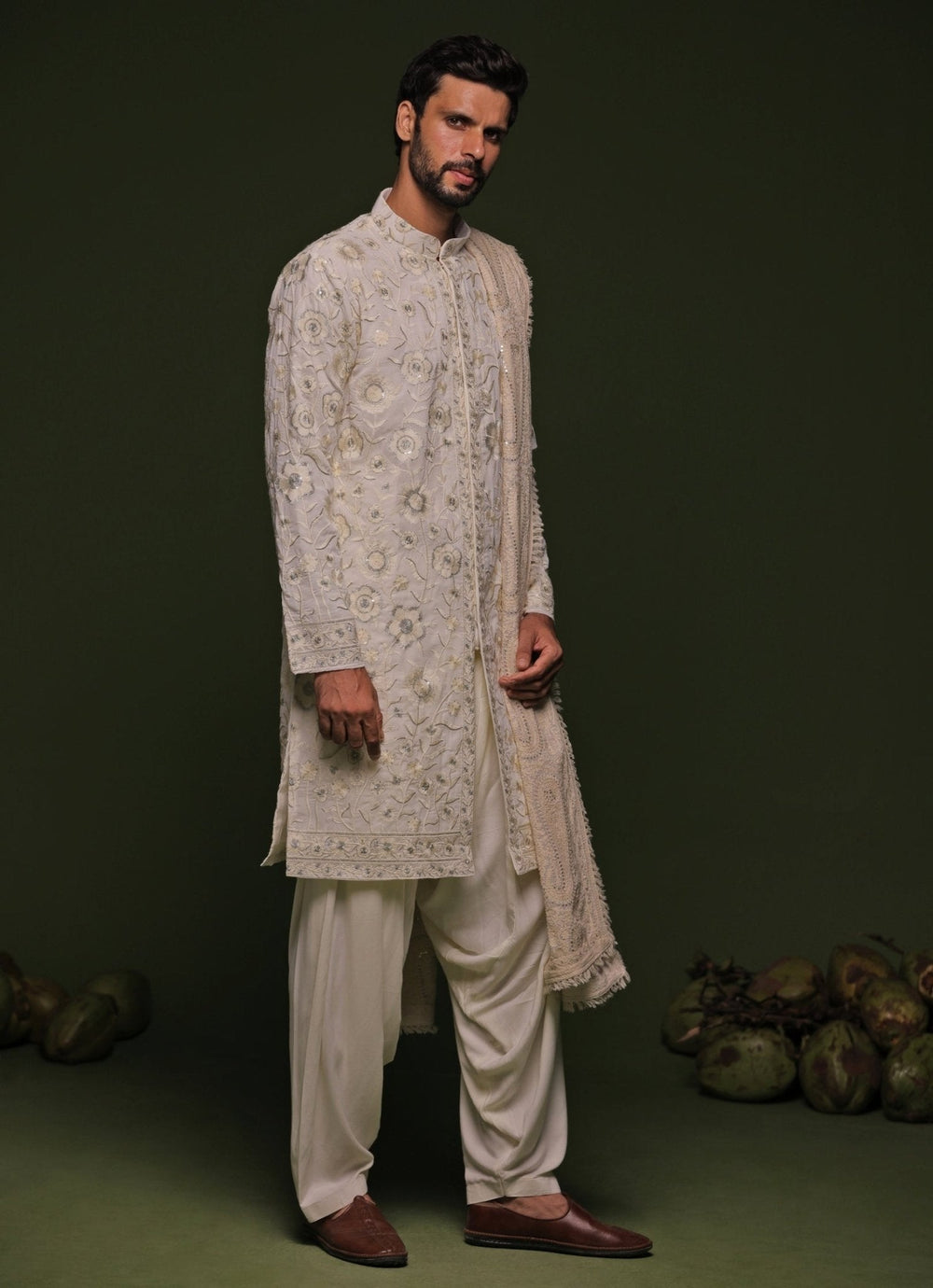 Beige Embroidered Kurta Patiala Set With Dupatta Kalpraag - Fabilicious Fashion